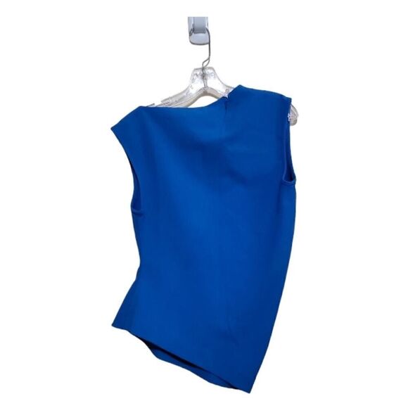 Zara Curved Hem Asymmetric Top  Sleeveless Stretch Knit Blouse  Blue size medium - Picture 2 of 8
